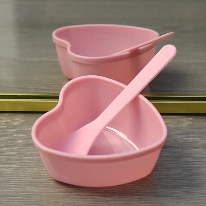 5 Sets Plastic Heart Shaped Facial Mask Mixing Bowl with Stirring Spatula Facemask Bowl Mud Mask Mixing Bowl DIY Skin Care Mixing Tool Kit for Lady Women Home Beauty Salon Use, Pink