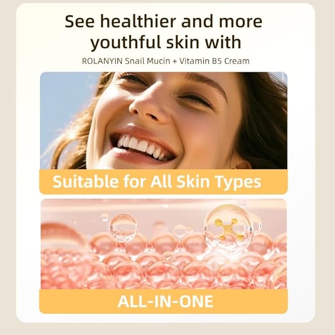 ROLANYIN Snail Mucin + Vitamin B5 Cream for Deep Hydration Skin Repair Nourishing Soothing Anti Aging Revitalizing and Smoothing Benefits Skin Care