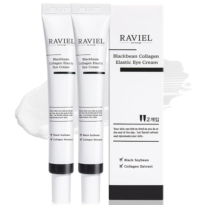 RAVIEL Black Bean Collagen Elastic Eye Cream Set | Brightening & Anti-Wrinkle | Smooth & Fast Absorbing, KFDA-Certified | Highly Rated in Korea (0.67 fl oz, Pack of 2)
