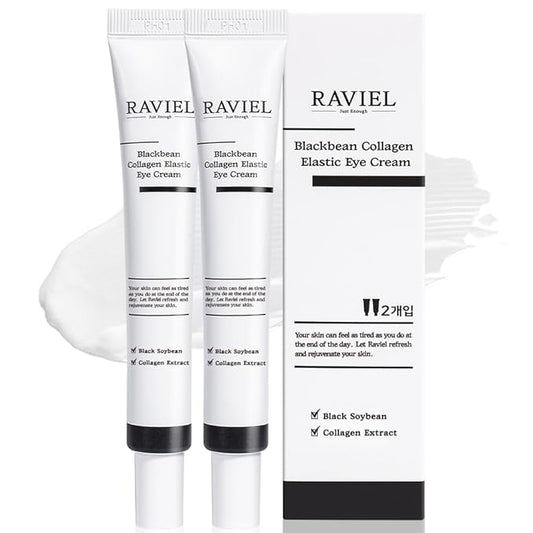 RAVIEL Black Bean Collagen Elastic Eye Cream Set | Brightening & Anti-Wrinkle | Smooth & Fast Absorbing, KFDA-Certified | Highly Rated in Korea (0.67 fl oz, Pack of 2)
