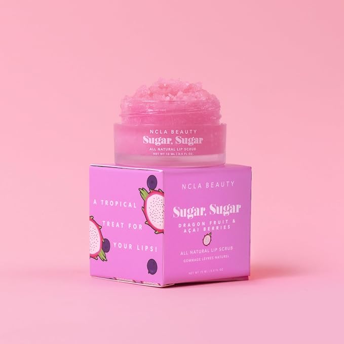 NCLA - Natural Sugar, Sugar Lip Scrub | Vegan, Cruelty-Free, Clean Skincare (Dragon Fruit + Acai Berry)