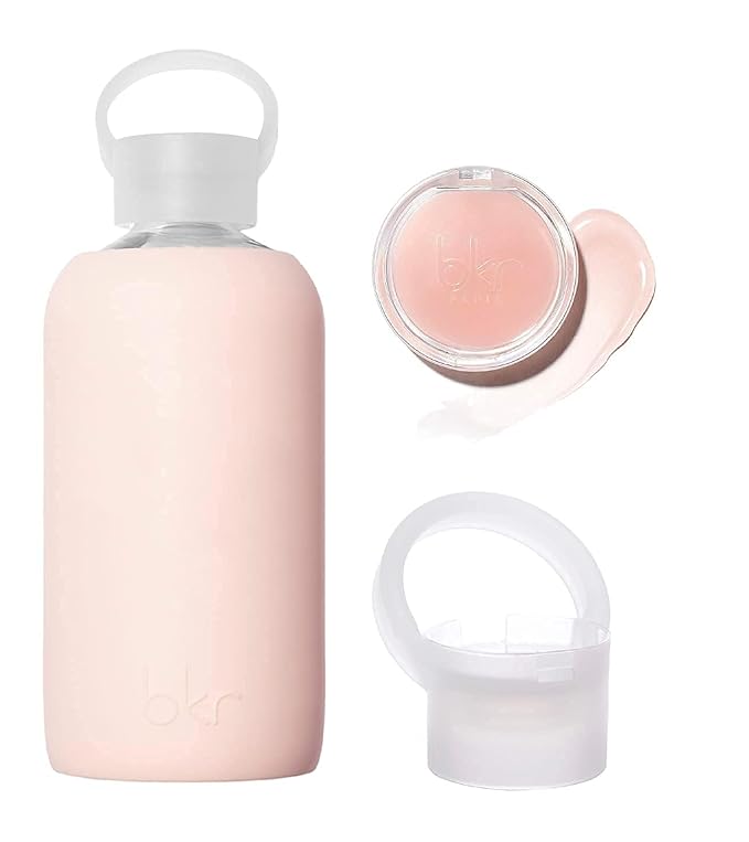 bkr Little Smooth Tutu “Kiss Kit”- 16 oz - Lip Balm Water Bottle Kit - Glass Water Bottle - Bitten Water Balm - Dishwasher Safe - Removable Silicone Sleeve - Replenishable Balm Compact Cap
