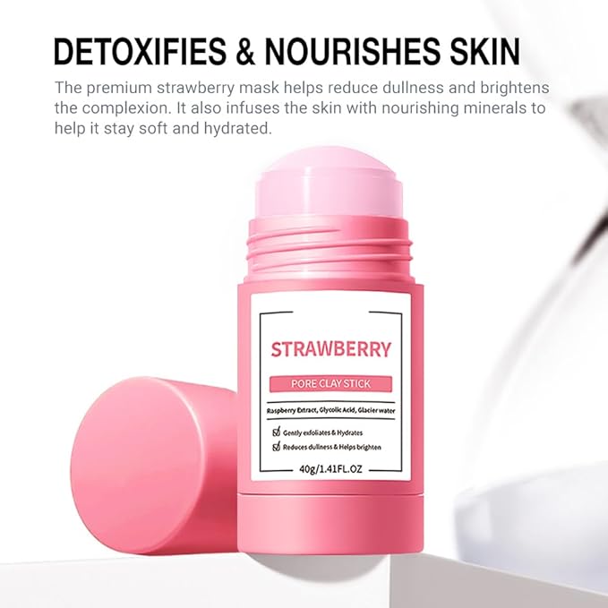Vitamin C Clay Mask For Face, With Turmeric and Kaolin Clay, Deep Cleansing Pores, Face Masks Skincare for Refining Pores and Controlling Oil, Black Head Remover (Strawberry)
