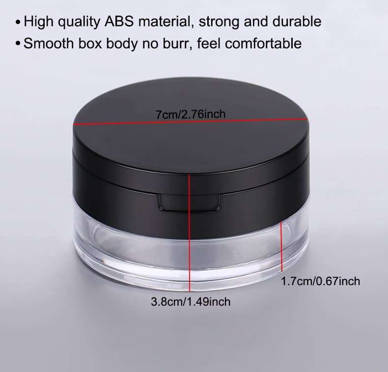 AKOAK 2 Pcs Capacity 20 ml(0.67 oz) Empty Reusable Plastic Loose Powder Compact Container DIY Makeup Powder Case with Sponge Powder Puff,Mirror and Elasticated Net Sifter (Small mesh face)