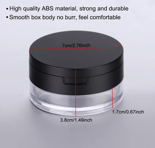 AKOAK 2 Pcs Capacity 20 ml(0.67 oz) Empty Reusable Plastic Loose Powder Compact Container DIY Makeup Powder Case with Sponge Powder Puff,Mirror and Elasticated Net Sifter (Small mesh face)