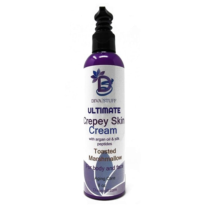 Diva Stuff Ultimate Crepey Skin Body & Face Cream with Hyaluronic Acid, Argan Oil, Silk Peptides and more for Dry & Damaged Skin, 8oz - Toasted Marshmallow Scent (Made in the USA)