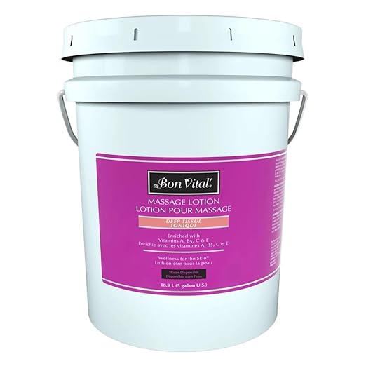 Bon Vital' Deep Tissue Massage Lotion for Deep Tissue Massages and Muscle Relaxation, Moisturizer Leaves No Greasy Feeling, Penetrates Deeply to Repair and Soften Skin, 5 Gal, Label may Vary
