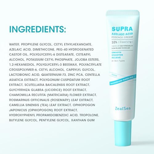 ZealSea 10% Azelaic Acid Facial Cream - Azelaic Acid Serum with AHA for Face, Relief Pimple, Breakouts, Blackhead & Redness, Azelaic Acid Gel Clarify Skin Soothe Irritation, 0.34 Oz Travel Size