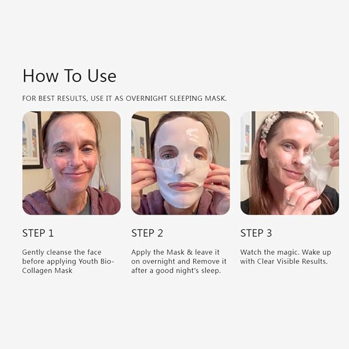 Youth Bio-Collagen Overnight Face Mask - Youth Skin Collagen Mask, Korean Glass Skin Face Masks Skincare, Hydrating Overnight Hydrogel Mask, Pore Minimizing, Elasticity Improvement (34gx8ea)