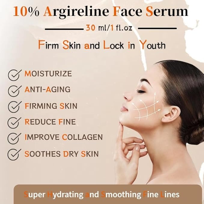Argireline Solution 10%, Advanced Anti-aging Facial Serum, Facial Moisturizer for Women, Firming Skin and Reducing Wrinkles and Fine Lines, Argireline Facial Serum, 30ml