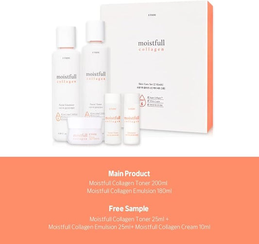 Etude Moistfull Collagen Skin Care Set, Perfect for Gift, Facial Emulsion and Toner, Face Moisturizer, Toner for Face, Super Collagen Water, Instant Moisture Recharge, Korean Skin Care, Beauty