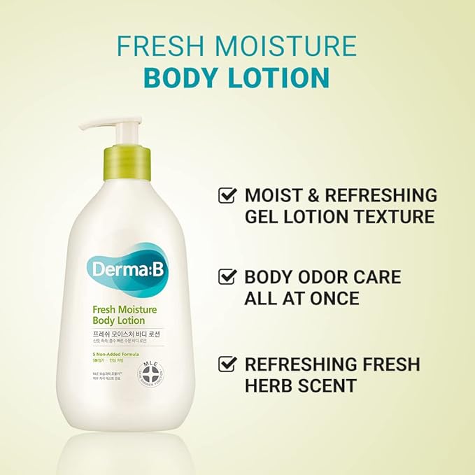 Derma B | Fresh Moisture Body Lotion | Lotion for Extremely Dry Skin | Intensive Skin Moisturizing | Fast-Absorbing & Long-Lasting Moisturizer | Natural Deodorant Cream | Body Care | 3.5 fl oz (400ml)