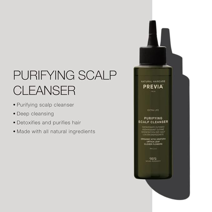 PREVIA Purifying Scalp Cleanser | Extra Life, The Virtuous Scalp Ritual | Anti-Dandruff Treatment, Hydrating Detox Oil with Natural Clover Flower, Vegan, Sulfate-Free-3.38 oz
