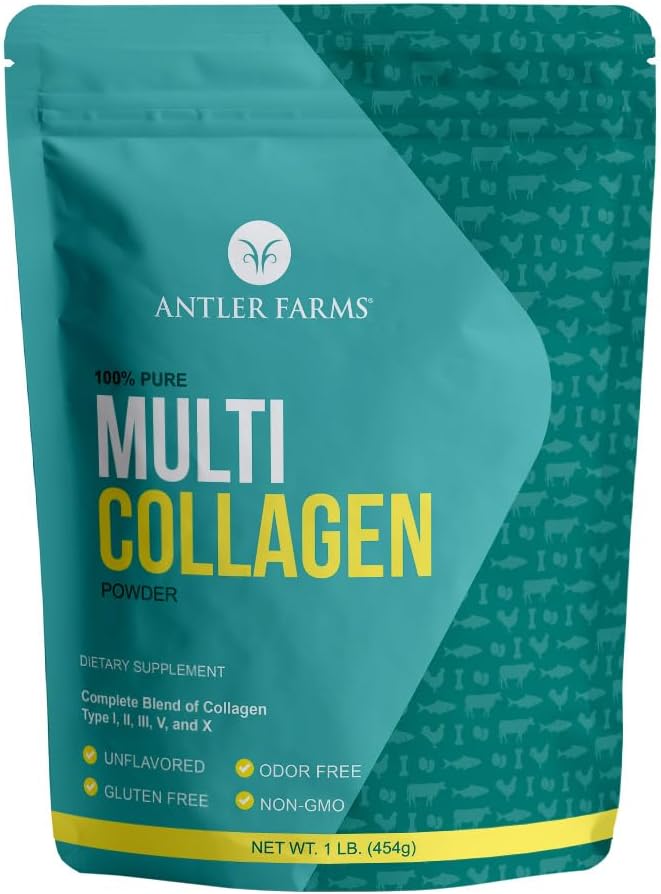 Antler Farms - Multi Collagen Protein Powder - 5 Types (I, II, III, V, and X) 100% Pure Hydrolyzed Collagen Peptides for Men and Women - Bioavailable, Rapid Absorption - Unflavored - 1 lb