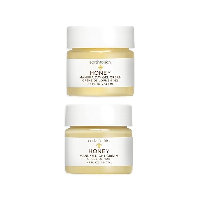 Earth To Skin Honey Manuka Mini Duo Set Day Gel Cream (0.5 Fl Oz) and Night Cream (0.5 Fl Oz) with Hyaluronic Acid & Vitamin E, All-Day & Night Hydration for Face and Neck (2 Pack)