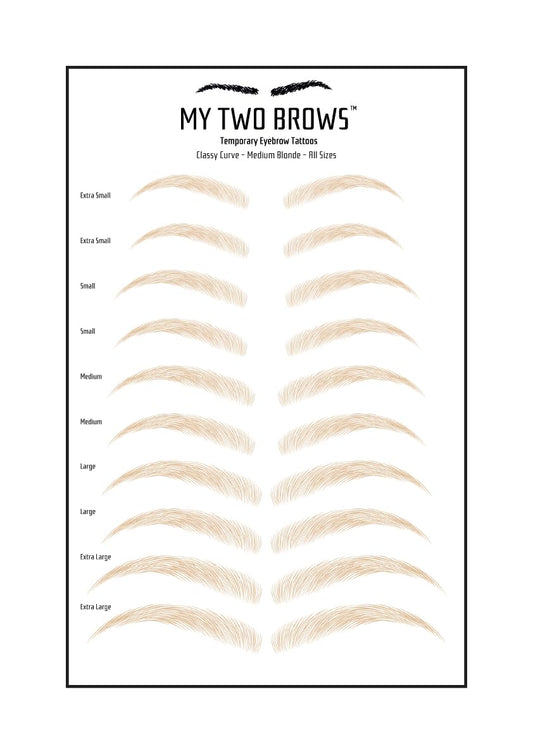 (10 pairs) Medium Blonde Temporary Eyebrow Tattoo - Extra Small Size - Waterproof & Smudgeproof - Classy Curve Style Eyebrow Stickers - Sheet Lasts up to 30 Days - Won't Work on Existing Brows