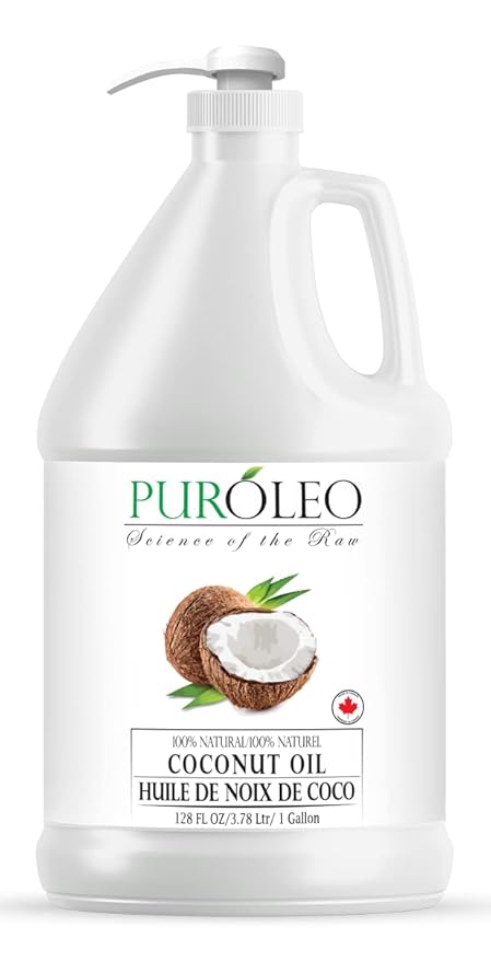 PUROLEO Fractionated Coconut Oil 128 Fl Oz/3784 ML (Packed In Canada) 100% Natural and odorless Moisturizer & Carrier Oil l Hair Skin Body, Aromatherapy, Massage, Makeup Remover