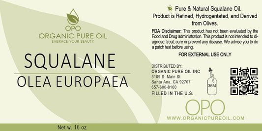 OPO Squalane Oil - Pure, Natural, Plant-Derived, Non GMO, Refined - 16 oz - Squalene Alternative, from Olive - Ultra Hydrating & Moisturizing Carrier Oil - hexane free, cold pressed