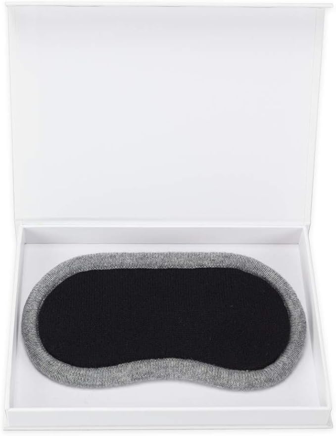 Jet&Bo 100% Pure Cashmere Eye Mask Black & Gray in Gift Box