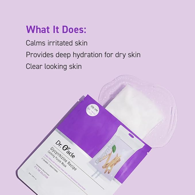 DR.ORACLE Glycyrrhizine Recipe Calming Purple Mask, Calming, Special K-Beauty Face Care, 250ml (8.4 fl. oz), 1 box -10 sheets