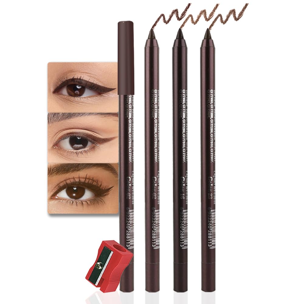 evpct 3Pcs Dark Brown & Brown & Dark Coffee Gel Glitter Matte Metallic Eyeliner Pencils Set for Women Waterproof Smudge Proof lapiz de ojos delineador de ojos contra el agua Eye Liner Makeup 02 16 23