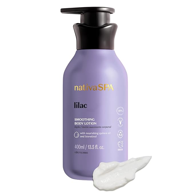 Nativa SPA by O Boticário, Lilac Smoothing Body Lotion with Nourishing Quinoa Oil + BioRetinol, Fragranced Skin Moisturizer, 13.5 Ounce