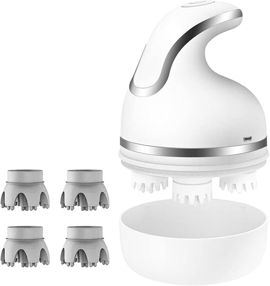 Electric Scalp Massager,Cordless Head Massager Scalp Stress Relax for Stimulating Hair Growth, Deep Clean, Blood Circulation and Stress Release for Pet with Four Replacement Massage Heads