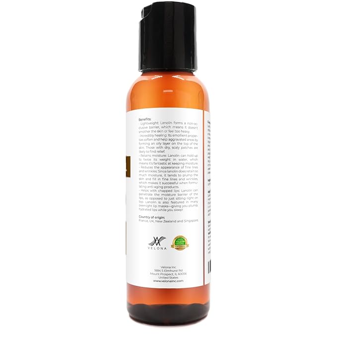 velona Lanolin Oil USP Grade 2 fl oz | 100% Pure and Natural Carrier Oil | Refined, Cold pressed