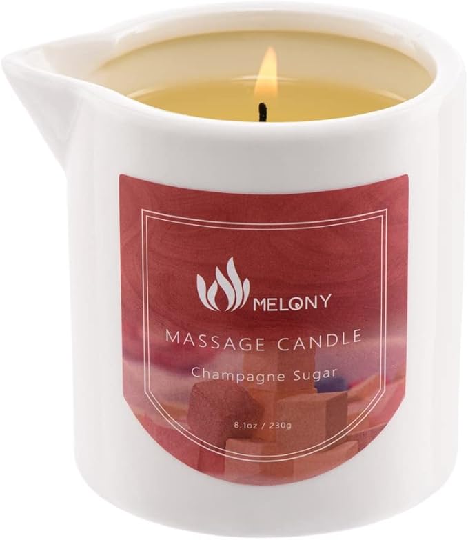 MELONY Massage Candle - Holiday Candle Gifts for Women & Men - Moisturizing Body Oil Candle for Home Spa - Body Massage Oils & Lotion Candle - 8.1oz (Champagne Sugar)