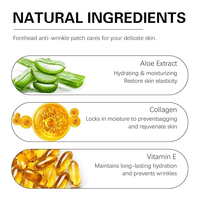 Forehead wrinkle patches 12Pcs for face, Anti Wrinkle with Collagen, Aloe Vitamin E, smooth fine lines, smooth face Forehead Wrinkle Collagen Reduces Fine Lines & Frown Lines