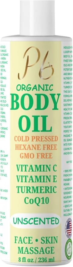 Organic Body Oil – Cold-Pressed Blend with Jojoba, Olive, Moringa & Almond Oils – Hydrating Oil for Skin & Massage, Natural Moisturizer – 8 fl oz
