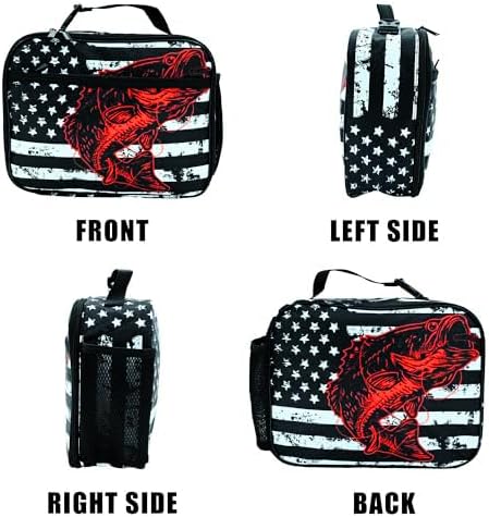 American Flag Fish Lunch Bag Insulated Reusable Lunch Box Kids Girls Boys Cooler Thermal Tote Bag For Men Women School Work Picnic