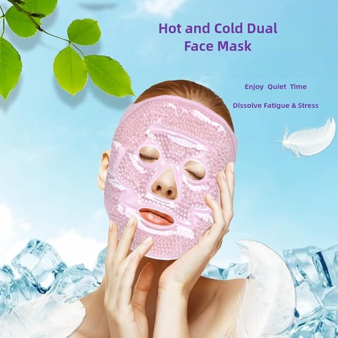 2 PCS Gel Mask,Reusable,Face & Eye Mask with Hole,Dark Circles,Dry Eyes,DeepSleep,Headaches,Puffiness,Stress,migraines,Eye Bags.Allergies,Sinus discomfort,migraines (03-Pink)