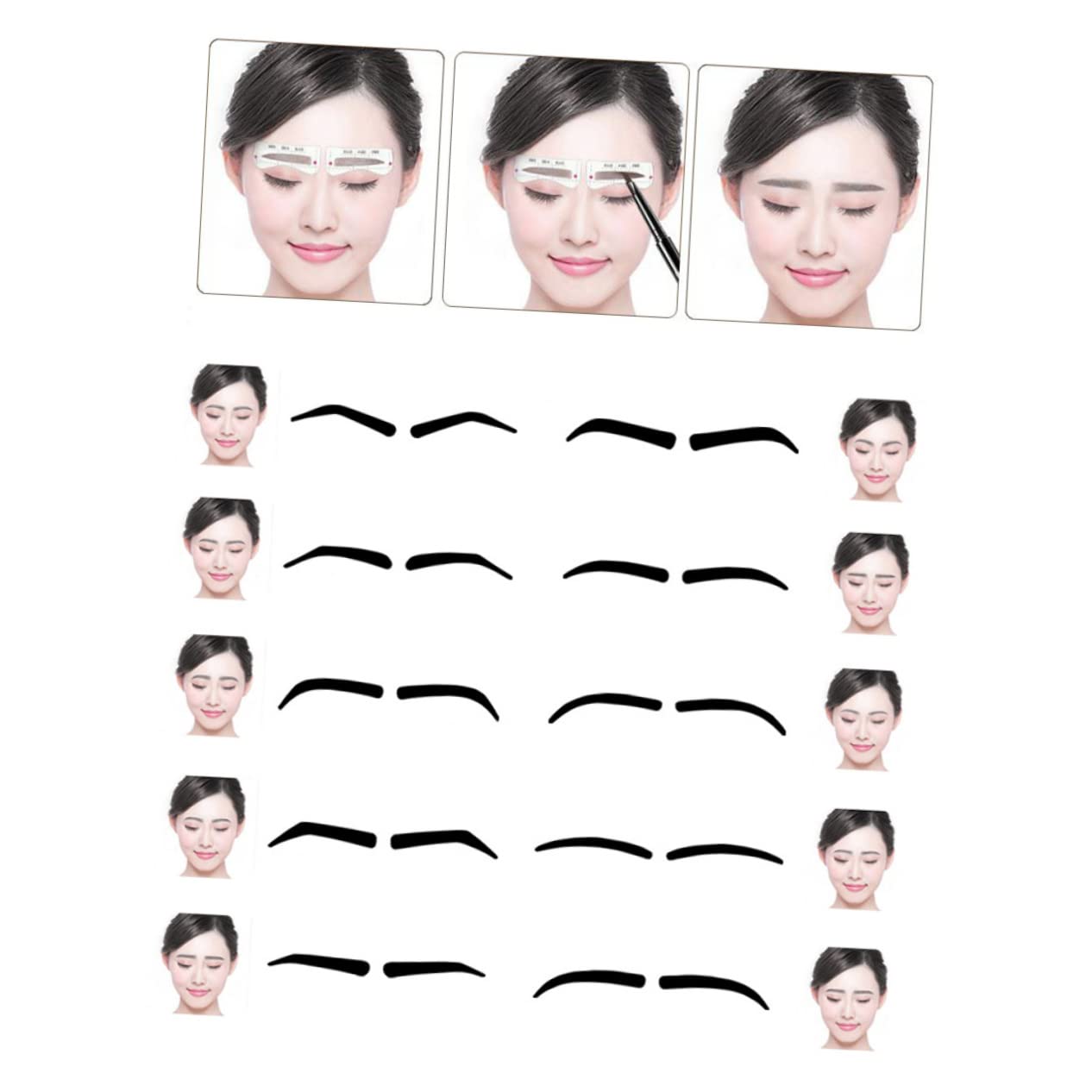 Eyebrow Card Stencils Kit - 10 Adhesive Eyebrow Templates for Precise Shaping Easy Tracing and Left/Right Indication Ideal for Makeup Application