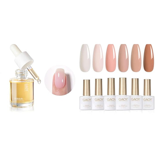 GAOY Nude Pink Gel Nail Polish Set and Cuticle Oil, 20ml Cuticle Care Strengthener Oil