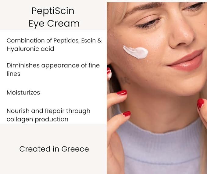 PeptiScin - Peptide Eye Cream with Hyaluronic Acid and Escin | Rich Moisturizing Dark Circle Eye Cream | Brightens and Tones - 1.01 Ounce
