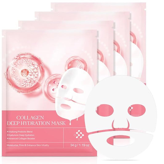 Collagen Face Mask,Collagen Face Mask Overnight,Collagen Mask for Lifting, Firming, and Moisturizing,for All Skin,4 Pack