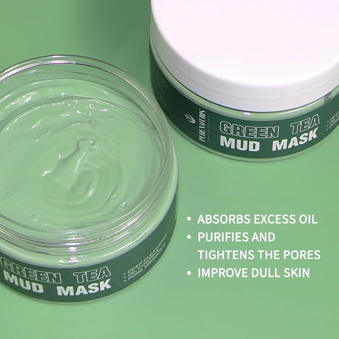 Organic Green Tea Clay Mud Mask - Soothing & Deep Cleansing Skincare, Hydrates & Brightens, Travel Size 2.8 oz