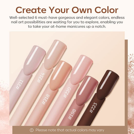 Modelones Acrylic Powder 6 Colors Acrylic Nail Powder Kit Skin Tones Brown Neutral Milky Daily Elegant Nail Acrylic Powder for 3D Acrylic Nail Art Nail Extension No Nail Lamp Needed