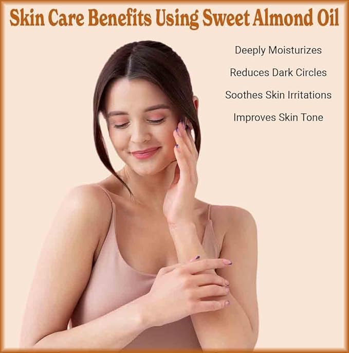 Natural Born Oils Sweet Almond Oil, 16oz, Organic, Cold-Pressed, Nutrient-Rich, Excellent for Soft Skin, Lustrous Hair