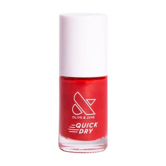 Olive & June Quick Dry Nail Polish | Instant, Fast-Drying, Smudgeproof Color | 15-free, Vegan, Cruelty-Free Formula | Lasts up to 5 Days | Salon-Quality Manicure, Pedicure at Home | Smooch Scarlet Red
