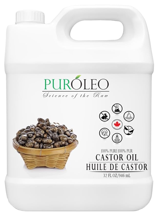 PUROLEO Castor Oil 32 Fl Oz/946 ML (Packed In Canada) 100% Pure and Natural Hair, Lash, Beard, Eyelashes & Eyebrow Oil Black castor oil for brow lashes, Make eyelash serum, hair serum for dry hair