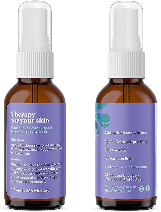 ASUTRA Lavender Body Oil, 2 oz - Coconut Oil and Organic Lavender Essential Oil, Smooth and Silky Body Oil, Soothes and Hydrates Skin