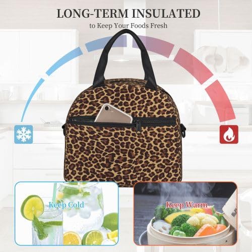 bassyil Leopard Lunch Box Insulated Lunch Bag Reusable Sling Bag With Adjustable Shoulder Strap Cooler Tote Bag For Men Women