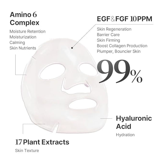Pregnancy Safe EGF FGF (10 PPM) Bio Cellulose Gel Face Mask 2GF Bio Mix Mask Pack Firming Anti Aging Skin Renewal Hydration Korean Skincare (10 Pack)