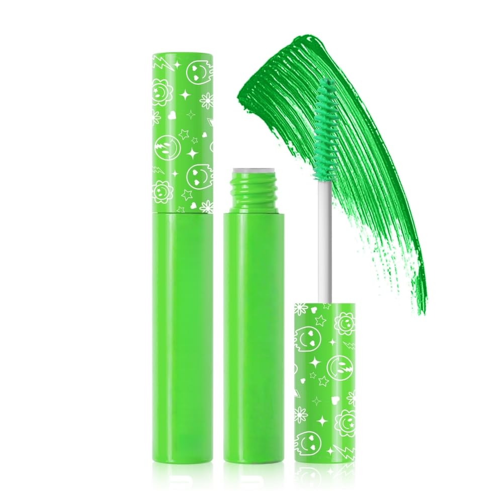 6 Colors Fluorescent Mascara, Glow Colored Mascara, Parties, Weddings, Stage Use, Party Night, Halloween Christmas Parties, High Pigmented, Apply to Eyelashes/Eyebrows/Hair (Green)