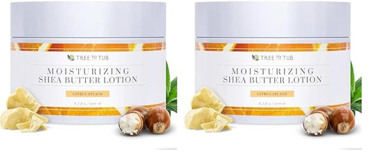 Tree to Tub Shea Body Butter for Dry, Extremely Dry, Sensitive Skin - Moisturizing Body Cream for Women & Men, Hydrating Body Lotion Moisturizer w/Vitamin C, Organic Cocoa, Citrus Scent (Pack of 2)