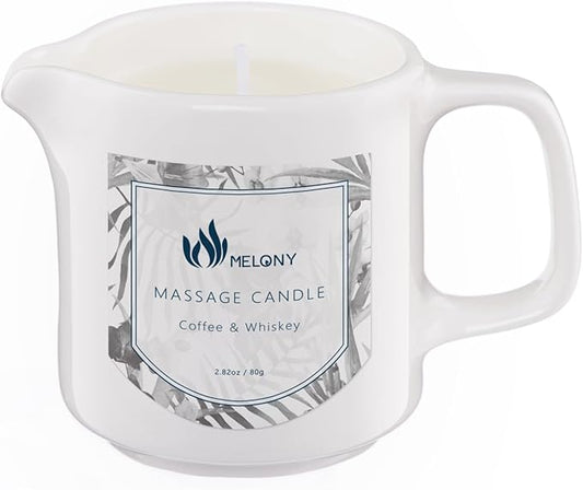 MELONY Soy Massage Oil Candle | Coffee & Whiskey | Low Temp | 2.82 OZ / 80G | Perfect Intensive Skin Treatment Candle | Nourishing with Almond Oil, Shea Butter & Cocoa Butter | Massage & Moisturise