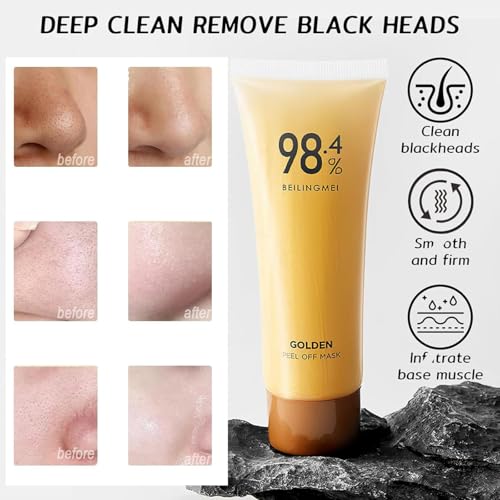 2pcs Gold Foil Peel-Off Mask,98.4% Gold Facial Mask, Gold Peel Off Face Mask, Gold Face Mask for Moisturizing