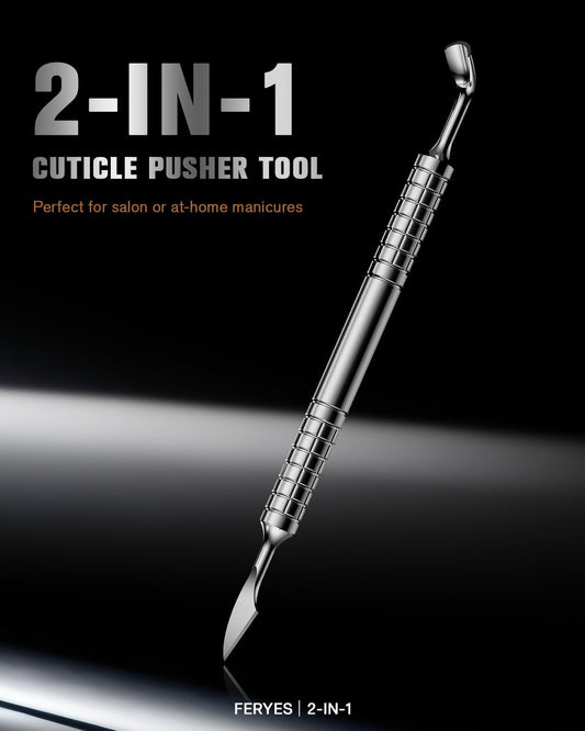 2025 Upgraded Dual-Head Cuticle Pusher Tool - Horseshoe shape & Chisel Edge Stainless Steel Remover Tool with Anti-Slip Wide Handle for Salon & Home Nail Care